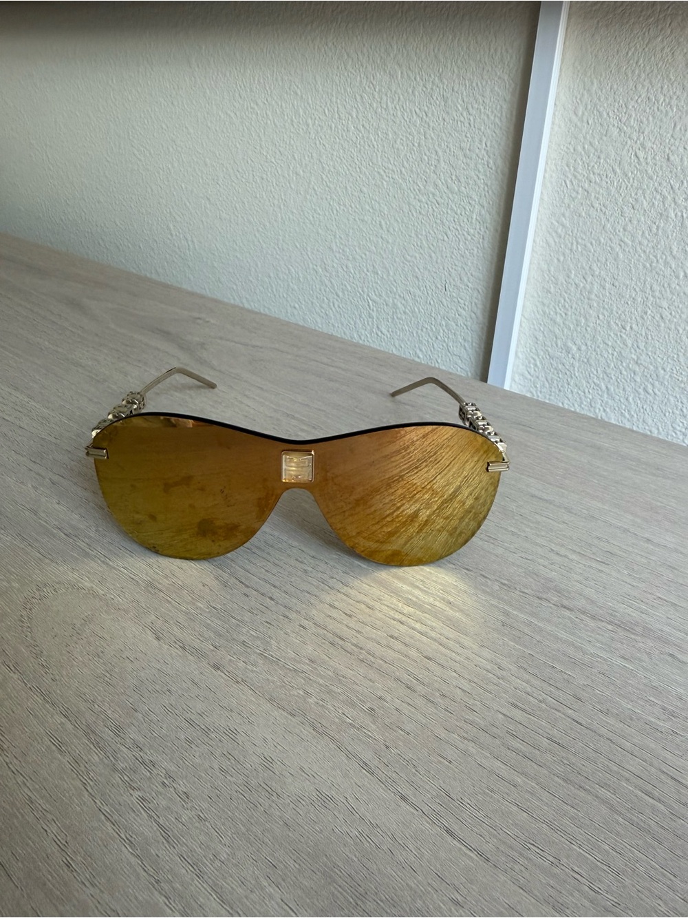 Givenchy 4G Gold Mirrored Shield Sunglasses Rimless Mask Italy - Picture 5 of 7